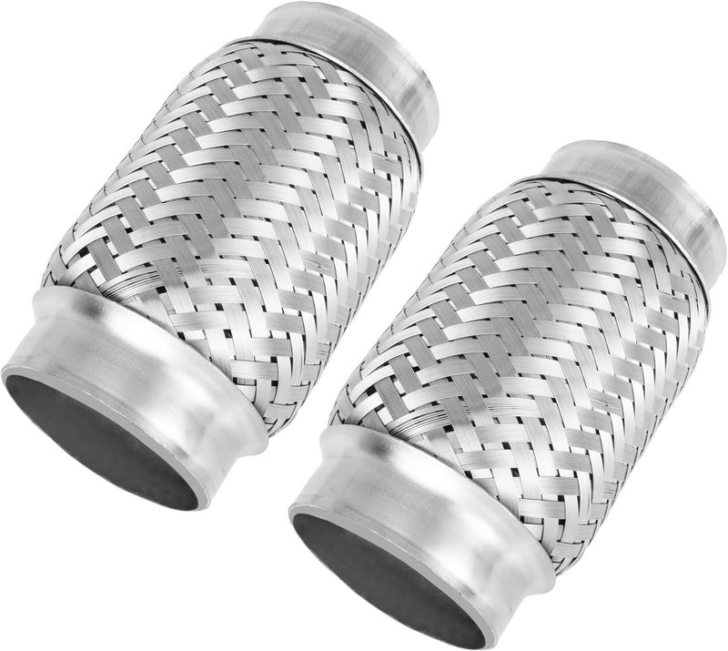 SVULK Exhaust Flex Pipe, 2.35" Double Braid Stainless Steel Flexible Pipe, Heavy Duty Exhaust Flexible Tube Overall Length 5.9"/150mm, 2PCS - Image 1